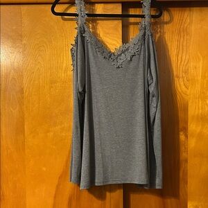 Gray Cold-Shoulder Lace-Trim Tank Top